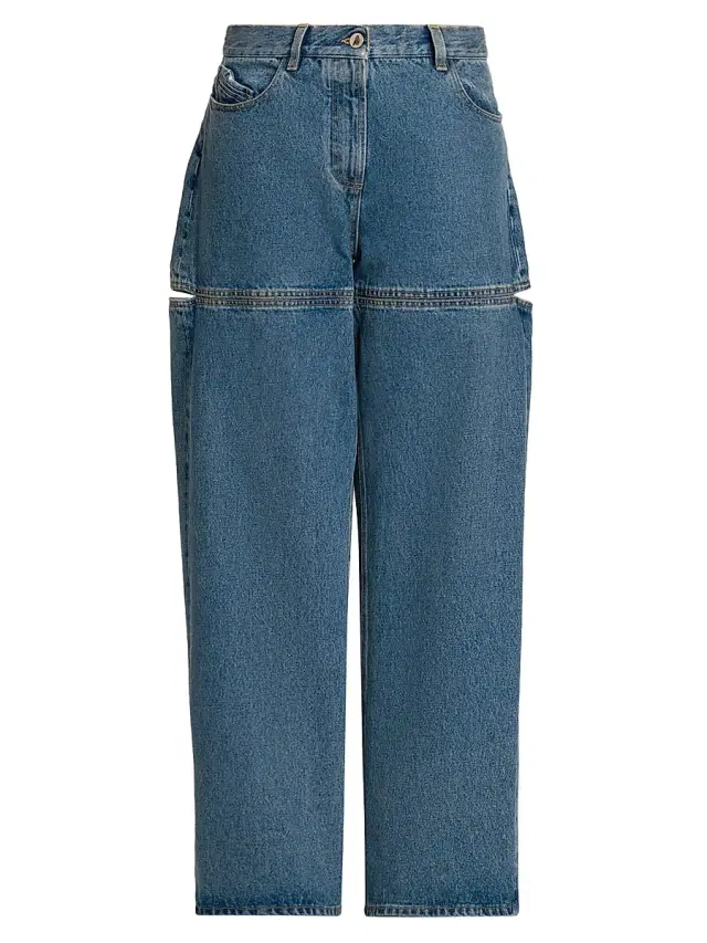 Women's Slashed Baggy Mid-Rise Jeans - Sky Blue