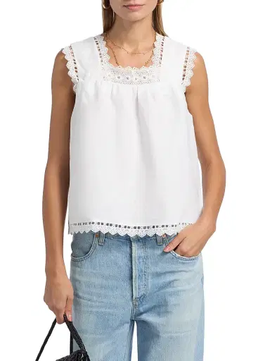 Reformation Women's Faye Eyelet-Trim Linen Top - White - Size XS | Thumbnail 3 Reformation Women's Faye Eyelet-Trim Linen Top - White - Size XS | Thumbnail 3