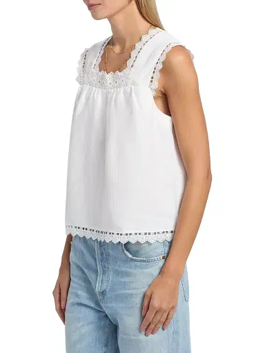 Reformation Women's Faye Eyelet-Trim Linen Top - White - Size XS | Thumbnail 4 Reformation Women's Faye Eyelet-Trim Linen Top - White - Size XS | Thumbnail 4