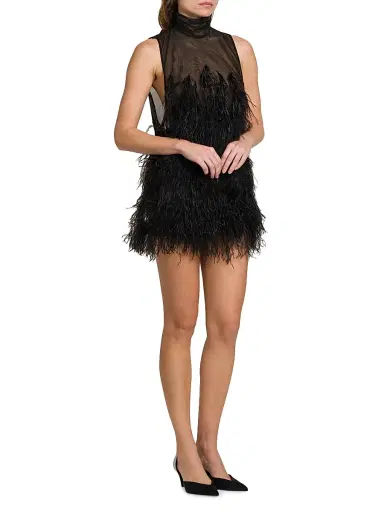 The Attico Women's Feather Tulle Minidress - Black | Thumbnail 2 The Attico Women's Feather Tulle Minidress - Black | Thumbnail 2