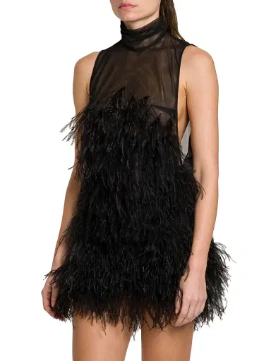 The Attico Women's Feather Tulle Minidress - Black | Thumbnail 4 The Attico Women's Feather Tulle Minidress - Black | Thumbnail 4