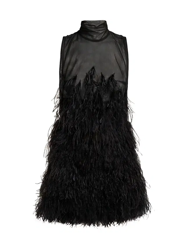 Women's Feather Tulle Minidress - Black