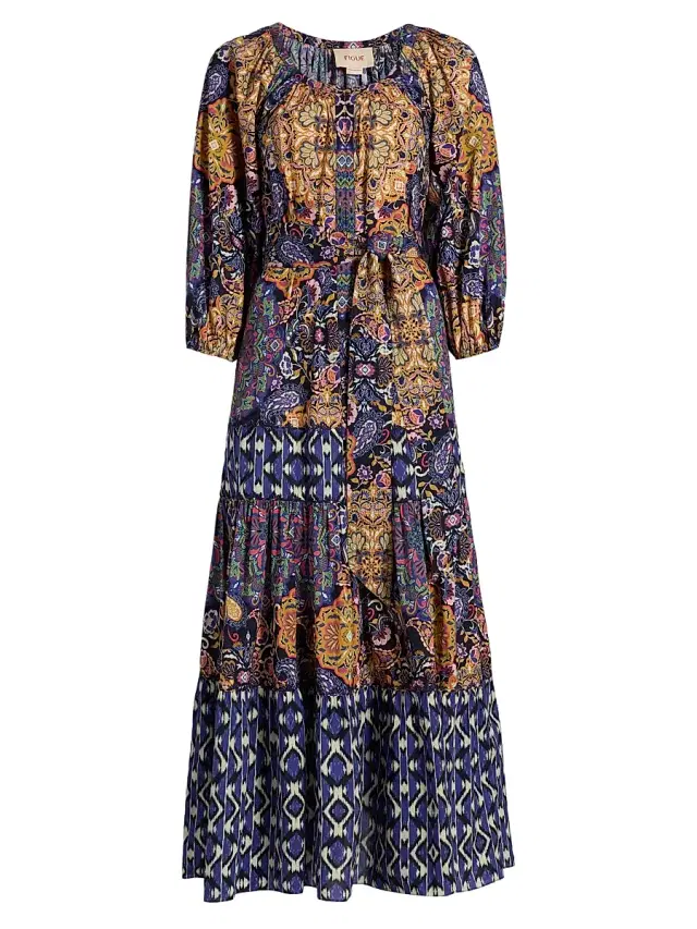 Figue Women's Johanna Multi-Print Cotton Maxi Dress - Kaleidoscope Paisley Blue