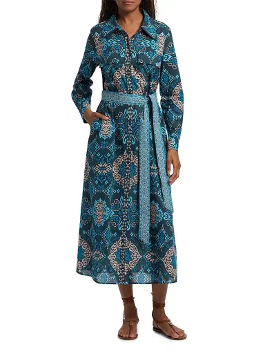 Figue Women's Bassa Medallion Cotton Midi-Shirtdress - Medallion Bands Peacock Blue | Thumbnail 2