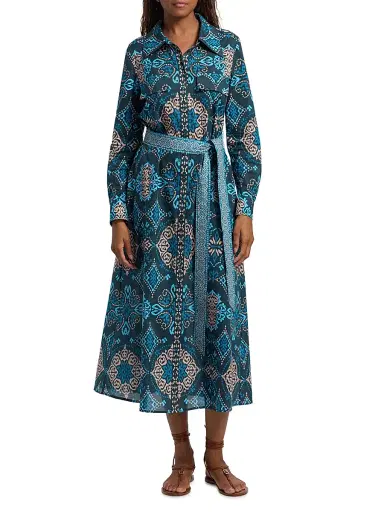 Figue Women's Bassa Medallion Cotton Midi-Shirtdress - Medallion Bands Peacock Blue | Thumbnail 3