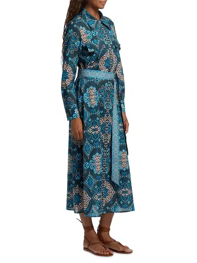 Figue Women's Bassa Medallion Cotton Midi-Shirtdress - Medallion Bands Peacock Blue | Thumbnail 4