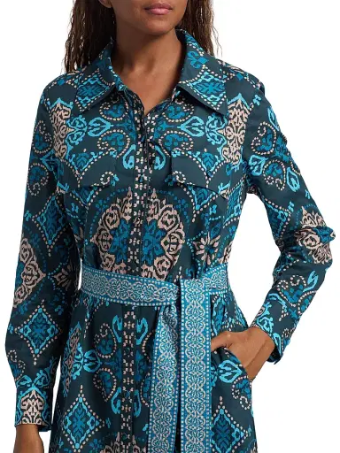 Figue Women's Bassa Medallion Cotton Midi-Shirtdress - Medallion Bands Peacock Blue | Thumbnail 6