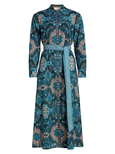 Figue Women's Bassa Medallion Cotton Midi-Shirtdress - Medallion Bands Peacock Blue | Thumbnail 1
