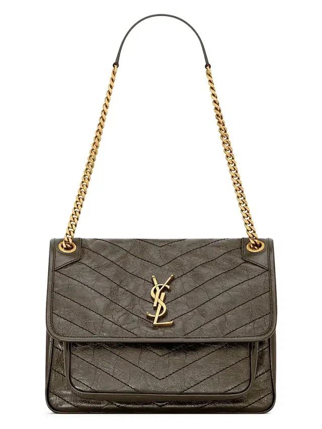 Saint Laurent Women's Niki  Shoulder Bag in Vintage Leather - Light Musk