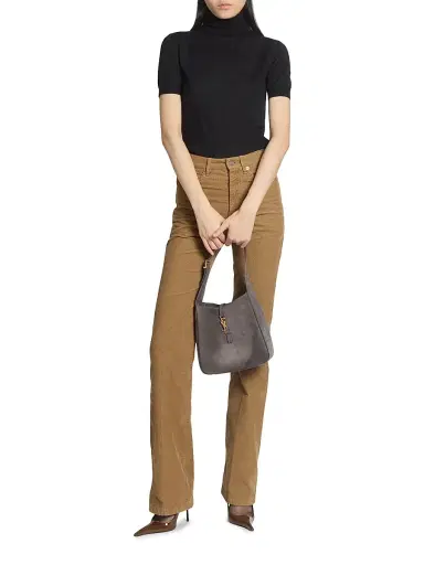Saint Laurent Women's Le 5 à 7 Supple Small Shoulder Bag in Suede - Urban Grey | Thumbnail 2
