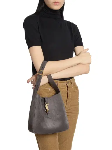 Saint Laurent Women's Le 5 à 7 Supple Small Shoulder Bag in Suede - Urban Grey | Thumbnail 3