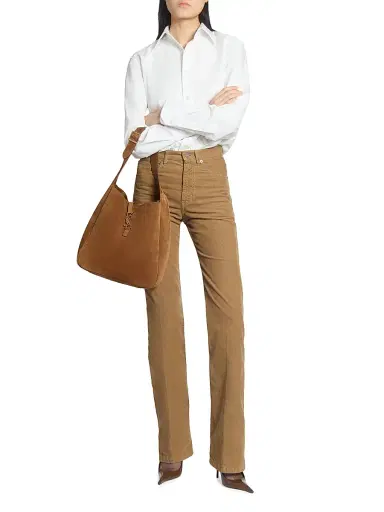 Saint Laurent Women's Le 5 ÿ 7 Supple Large Shoulder Bag in Suede - Caramel Cognac | Thumbnail 2 Saint Laurent Women's Le 5 ÿ 7 Supple Large Shoulder Bag in Suede - Caramel Cognac | Thumbnail 2
