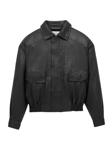 Saint Laurent Men's Bomber Jacket in Bubbled Lambskin - Black - Size 42 | Thumbnail 1