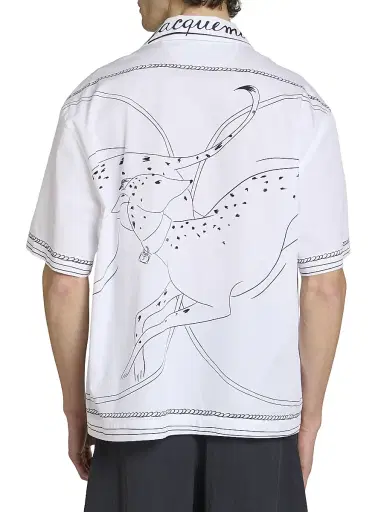 Jacquemus Men's Jean Printed Cotton Shirt - Print Dog White Black - Size 46 | Thumbnail 5 Jacquemus Men's Jean Printed Cotton Shirt - Print Dog White Black - Size 46 | Thumbnail 5