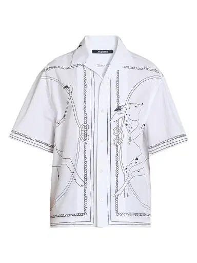 Jacquemus Men's Jean Printed Cotton Shirt - Print Dog White Black - Size 46 | Thumbnail 1 Jacquemus Men's Jean Printed Cotton Shirt - Print Dog White Black - Size 46 | Thumbnail 1