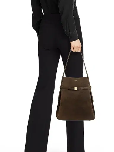 TOTEME Women's Belted Suede Bucket Bag - Brown | Thumbnail 2