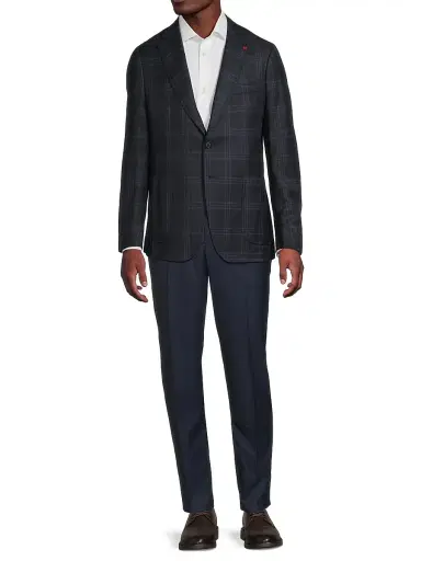 Isaia Men's Delain Plaid Wool Jacket - Blue Medium - Size 50 | Thumbnail 2 Isaia Men's Delain Plaid Wool Jacket - Blue Medium - Size 50 | Thumbnail 2