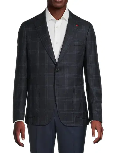 Isaia Men's Delain Plaid Wool Jacket - Blue Medium - Size 50 | Thumbnail 3 Isaia Men's Delain Plaid Wool Jacket - Blue Medium - Size 50 | Thumbnail 3