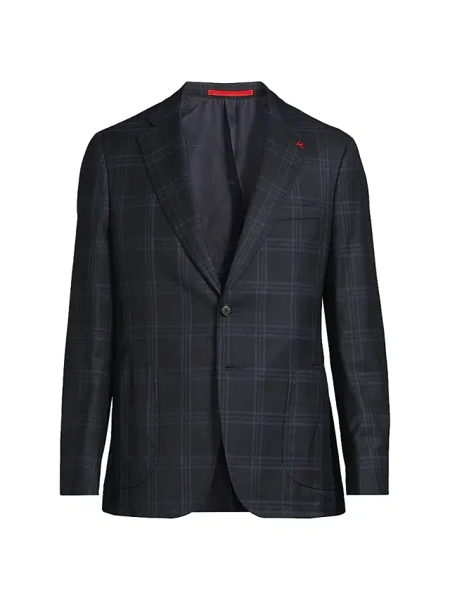 Men's Delain Plaid Wool Jacket - Blue Medium
