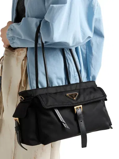 Prada Women's Explore Medium Re-Nylon and Leather Top Handle Bag - Black | Thumbnail 4