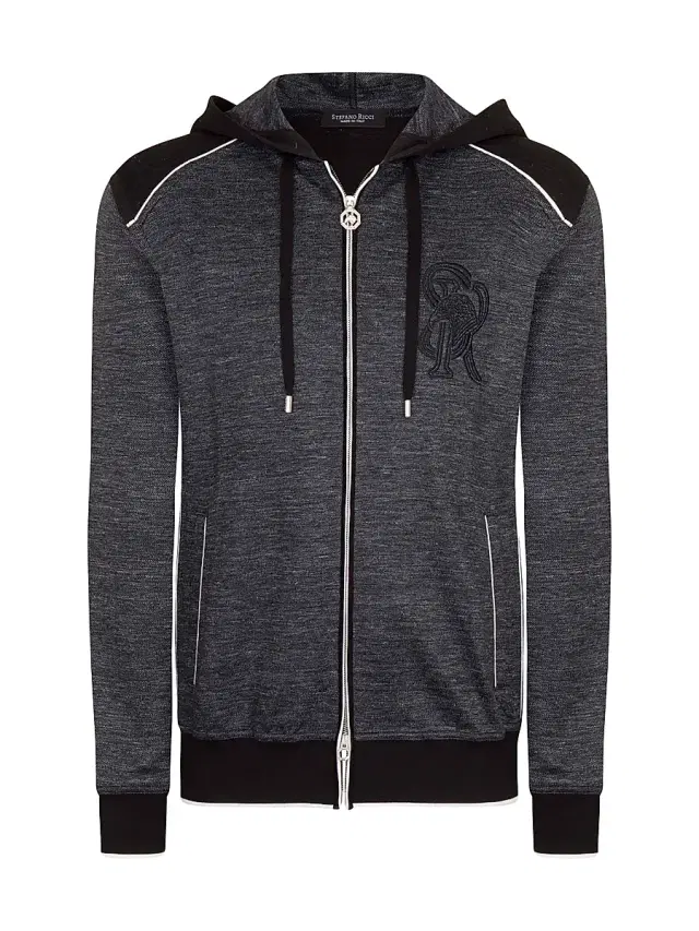 Men's Hooded Full Zip Sweater - Dark Grey