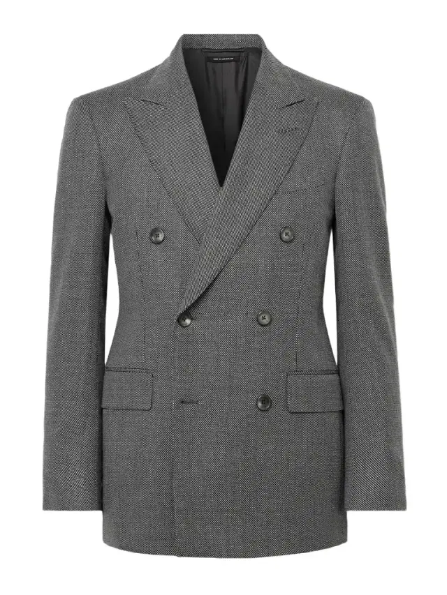 Double-Breasted Birdseye Wool Suit Jacket - Men