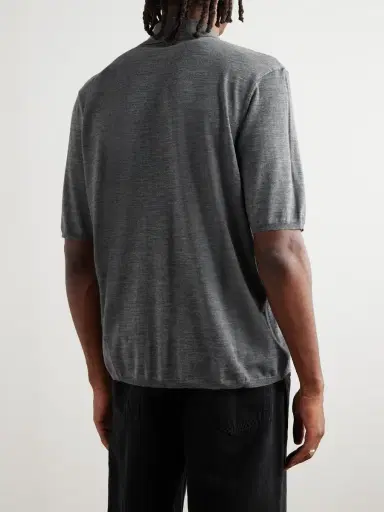 Saint Laurent Cassandre Logo-Embroidered Wool Polo Shirt - Men | Thumbnail 4