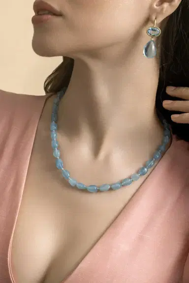LEIGH MAXWELL Aquamarine Pebble Beaded Necklace | Thumbnail 3