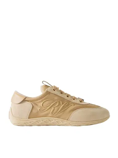 Roger Vivier Leather-trimmed Suede And Embroidered Canvas Sneakers | Thumbnail 1 Roger Vivier Leather-trimmed Suede And Embroidered Canvas Sneakers | Thumbnail 1