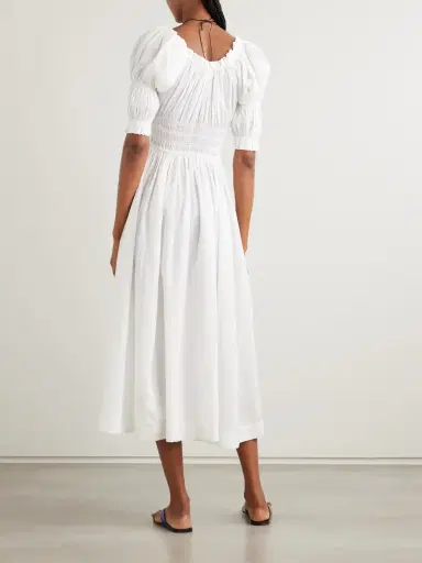 DÔEN Ischia Shirred Organic Cotton-blend Voile Midi Dress | Thumbnail 3 DÔEN Ischia Shirred Organic Cotton-blend Voile Midi Dress | Thumbnail 3