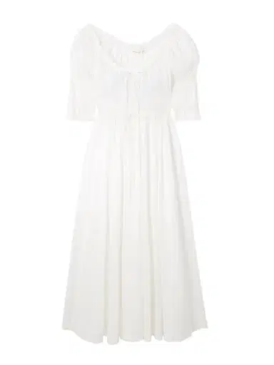 DÔEN Ischia Shirred Organic Cotton-blend Voile Midi Dress | Thumbnail 1 DÔEN Ischia Shirred Organic Cotton-blend Voile Midi Dress | Thumbnail 1
