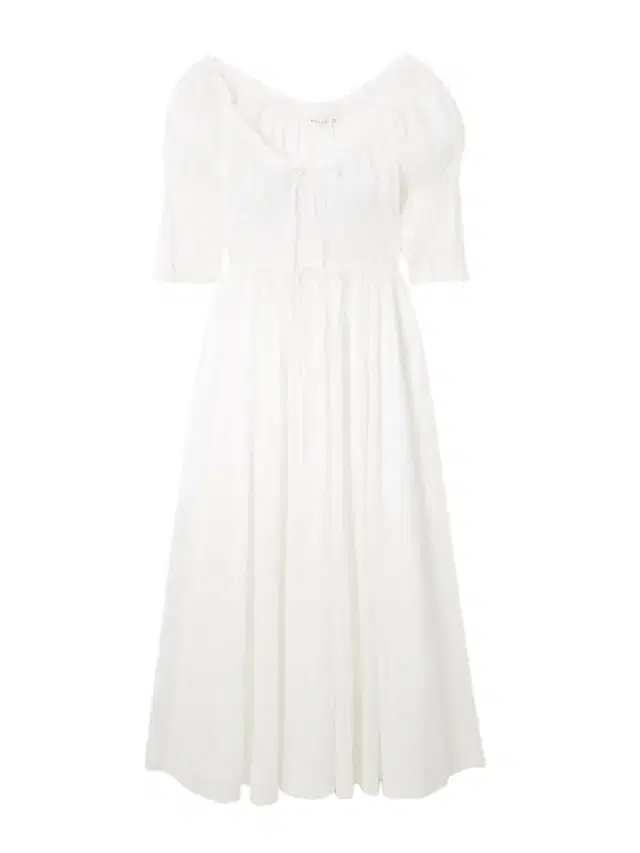 DÔEN Ischia Shirred Organic Cotton-blend Voile Midi Dress