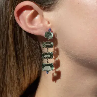 Wish Fine Jewelry 36.83ct Diamond Tanzanite Amethyst 18K Gold Cascade Earrings | Thumbnail 2