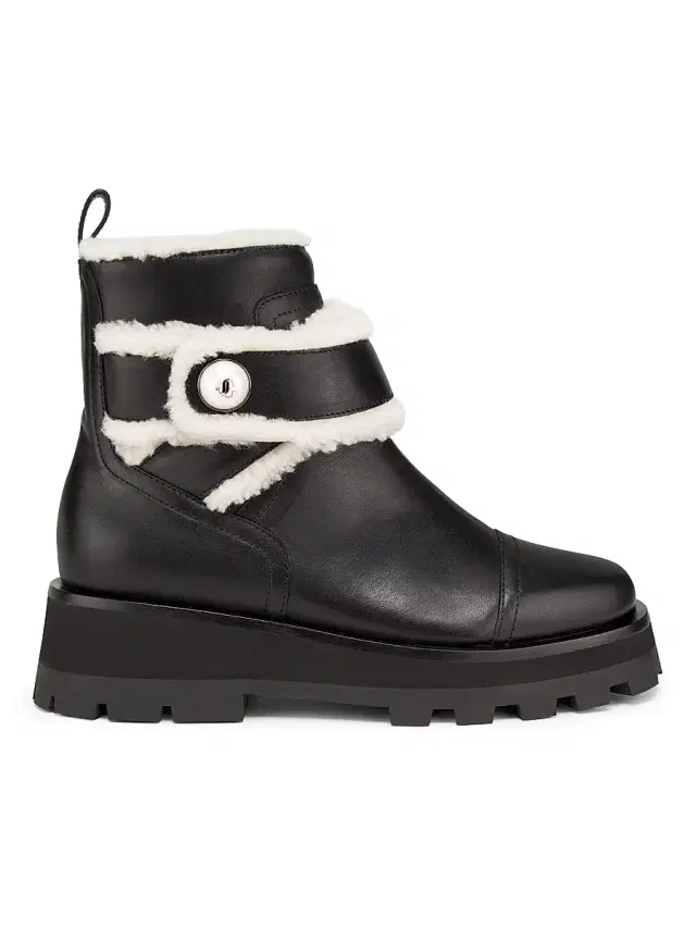 Jimmy Choo Women's Meena Leather Shearling Ankle Boots - Black Natural
