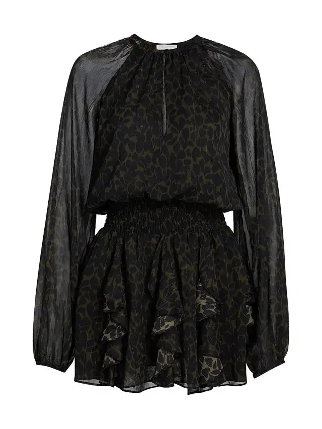 Ramy Brook Women's Tammy Leopard Minidress - Black Deep Olive Foliage