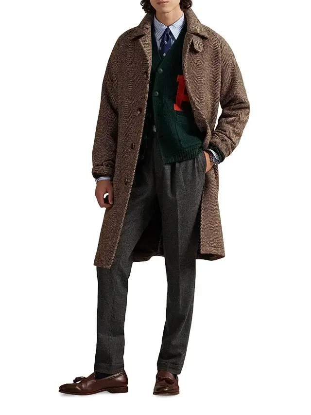 Polo Ralph Lauren Men's Donegal Tweed Balmacaan Coat - Brown Tan Multi