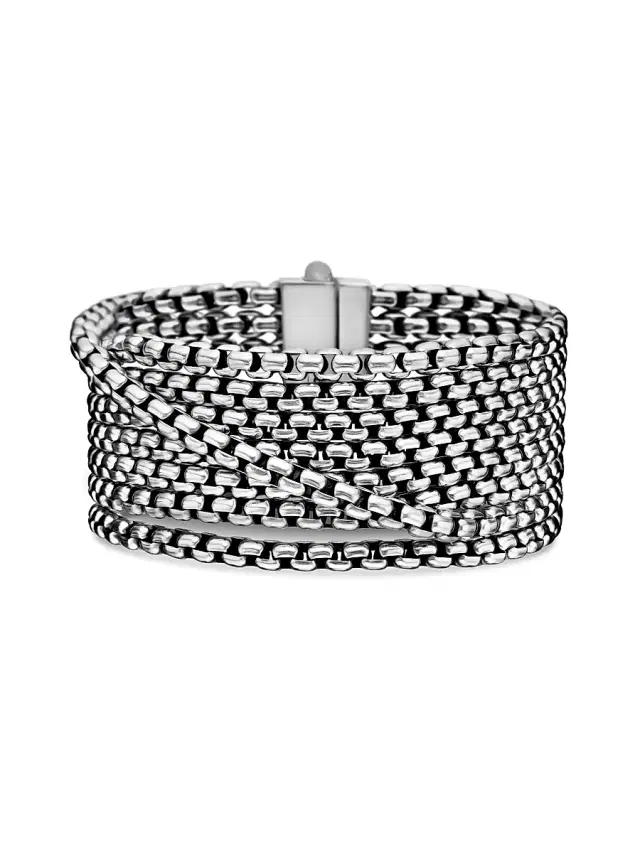 Women's Box Chain Eight Row Bracelet in Sterling Silver, 2MM - Silver