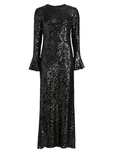 LAPOINTE Women's Sequined Flare-Sleeve Sheath Gown - Dark Green | Thumbnail 1 LAPOINTE Women's Sequined Flare-Sleeve Sheath Gown - Dark Green | Thumbnail 1