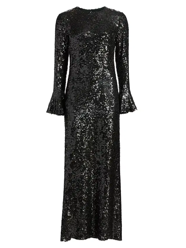 LAPOINTE Women's Sequined Flare-Sleeve Sheath Gown - Dark Green