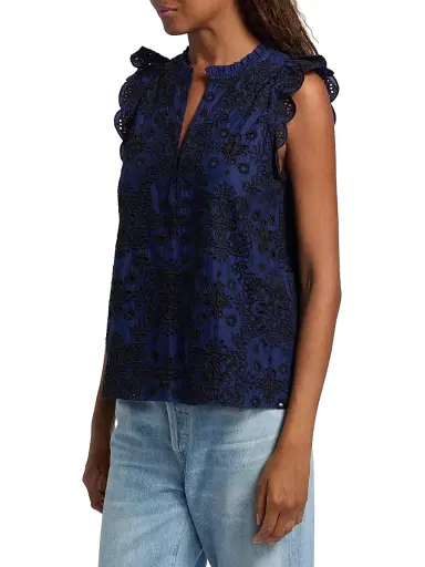 FIGUE Women's Maris Embroidered Cotton Top - True Navy - Size Large | Thumbnail 4 FIGUE Women's Maris Embroidered Cotton Top - True Navy - Size Large | Thumbnail 4