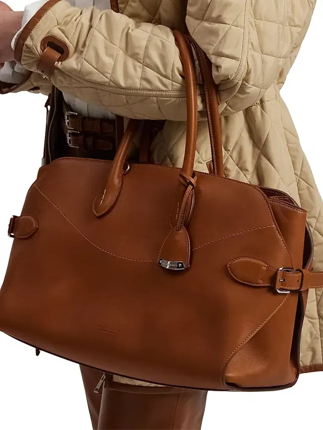 Women's Leather Tote Bag - Rl Gold