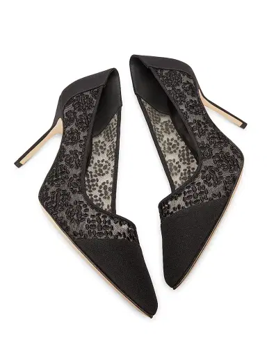 Manolo Blahnik Women's Capcour 90MM Embroidered Mesh Pumps - Black - Size 5 | Thumbnail 6