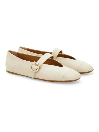 FERRAGAMO Women's Nena Leather Ballet Flats - Milky White | Thumbnail 2 FERRAGAMO Women's Nena Leather Ballet Flats - Milky White | Thumbnail 2