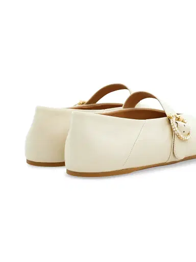 FERRAGAMO Women's Nena Leather Ballet Flats - Milky White | Thumbnail 3 FERRAGAMO Women's Nena Leather Ballet Flats - Milky White | Thumbnail 3