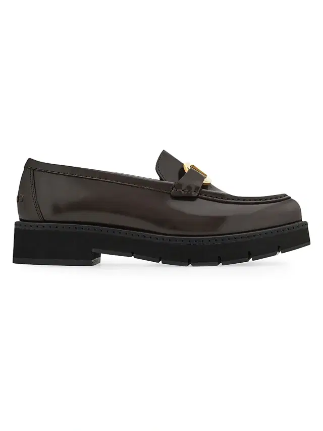 FERRAGAMO Women's Maryan Leather Lug-Sole Loafers - Dark Brown