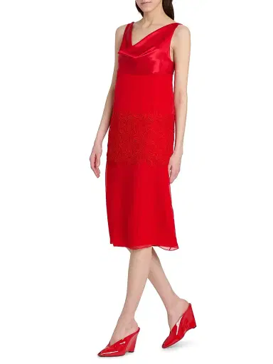 Ferragamo Women's Cowlneck Silk Lace Midi-Dress | Thumbnail 2 Ferragamo Women's Cowlneck Silk Lace Midi-Dress | Thumbnail 2