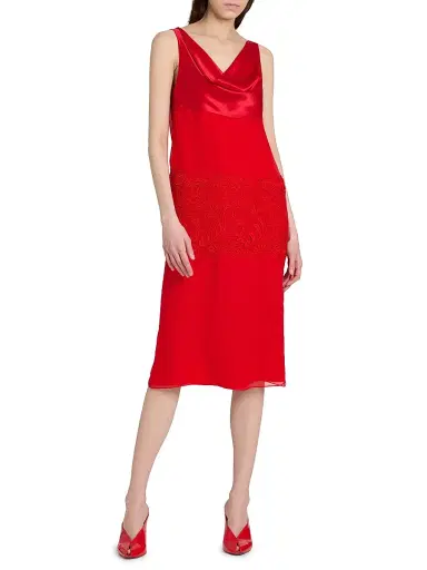 Ferragamo Women's Cowlneck Silk Lace Midi-Dress | Thumbnail 3 Ferragamo Women's Cowlneck Silk Lace Midi-Dress | Thumbnail 3