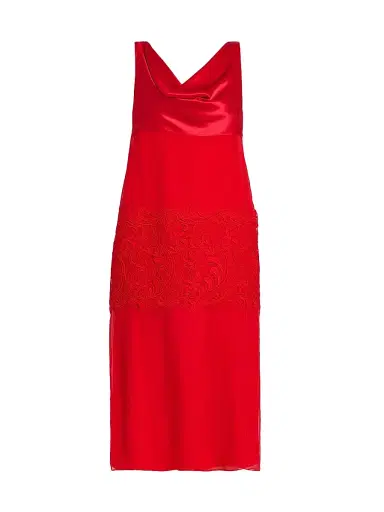 Ferragamo Women's Cowlneck Silk Lace Midi-Dress | Thumbnail 1 Ferragamo Women's Cowlneck Silk Lace Midi-Dress | Thumbnail 1