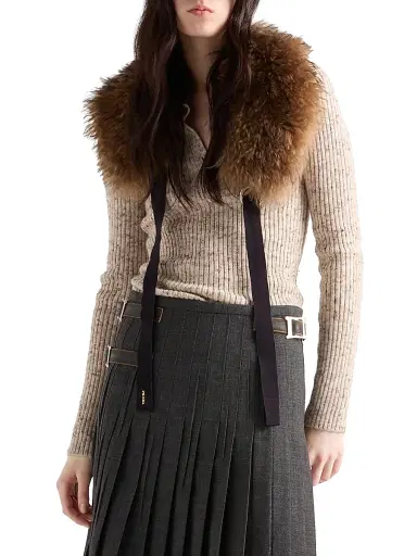 Prada Women's Wool and Linen Polo Sweater - Beige Khaki | Thumbnail 2