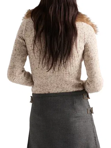 Prada Women's Wool and Linen Polo Sweater - Beige Khaki | Thumbnail 3